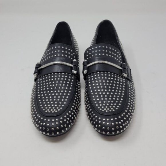Steve Madden Kast Studded Loafer Flat Black Silver - Picture 2 of 9